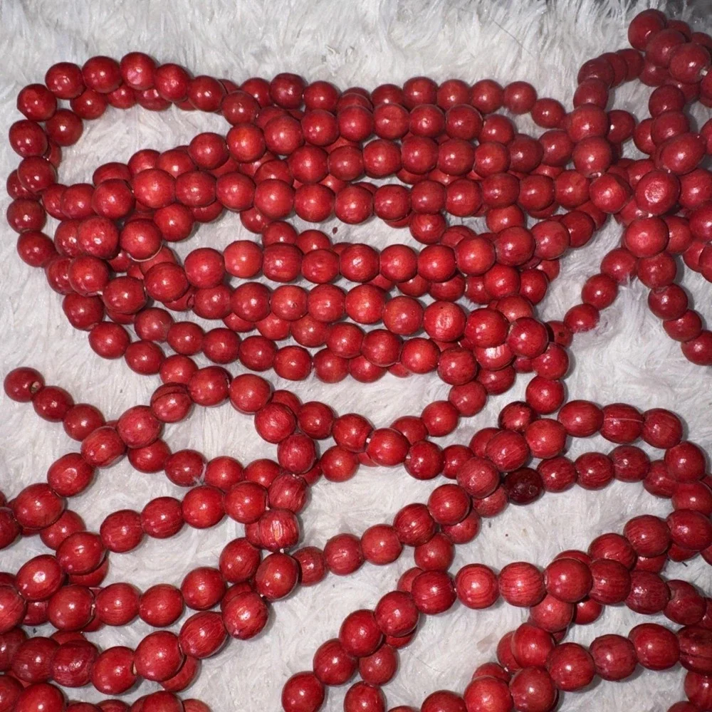 Vintage Chrirtmas Tree Garlands Red Cranberry Wooden Beads 9ft-6 Strands
